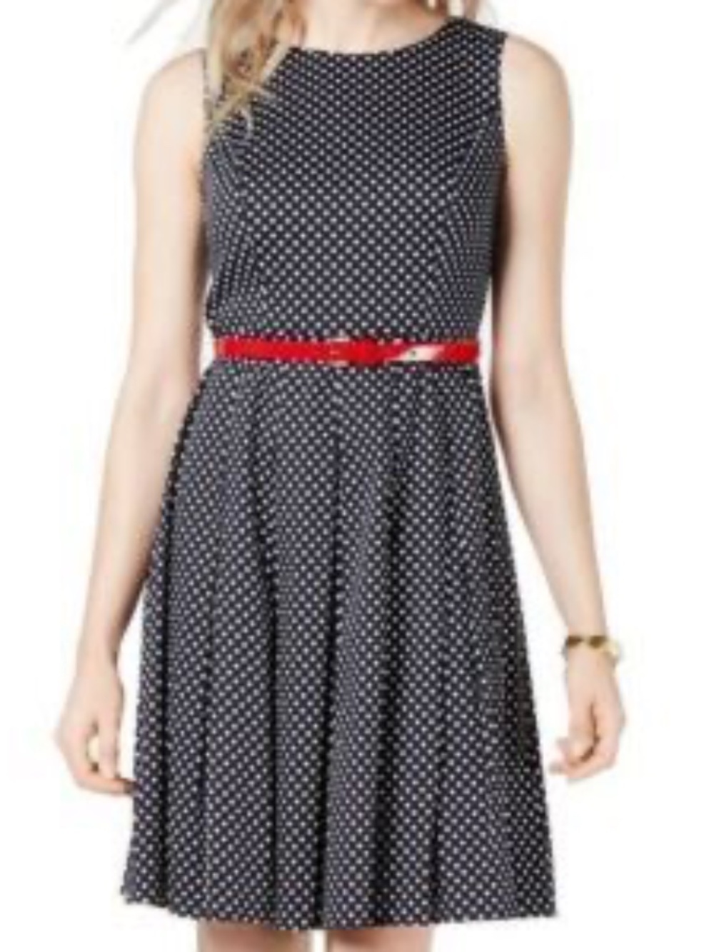 TOMMY HILFIGER NEW Women's Belted Polka-dot Fit & Flare Dress